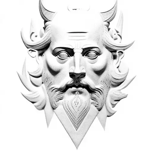 marcus aurelius half face and oni mask either side of marcus' face  tattoo design idea