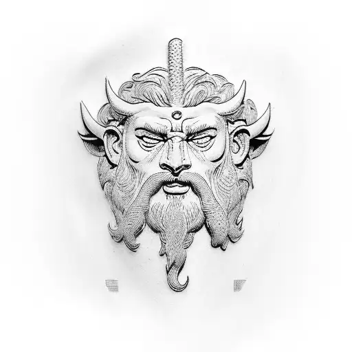 marcus aurelius half face and oni mask tattoo design idea