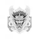 marcus aurelius half face and oni mask tattoo design idea