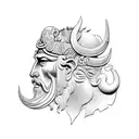 marcus aurelius half face and oni mask tattoo design idea