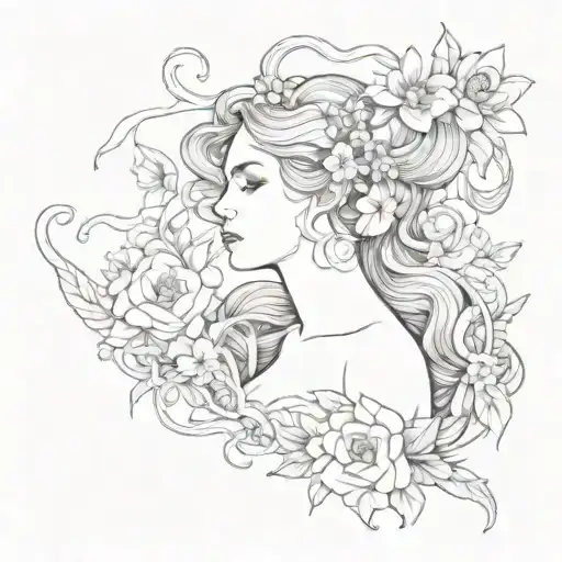 siren and flowers  tattoo design idea