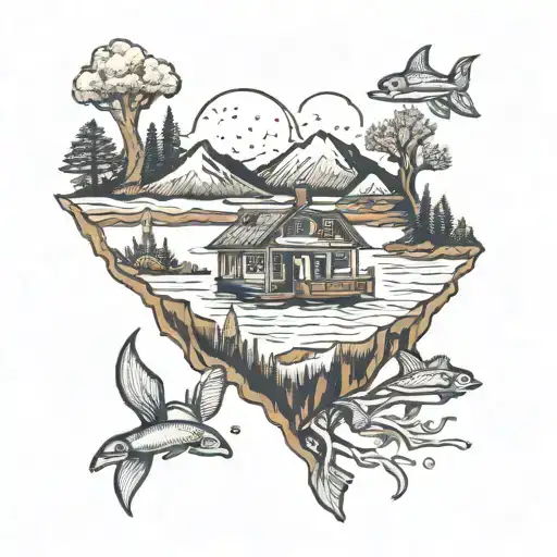 Appalachia mountain skyline pilot scuba diving father sons tattoo design idea