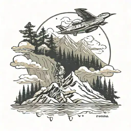 Appalachia mountain skyline, pilot, scuba diving, father and two sons, US Marine tattoo design idea
