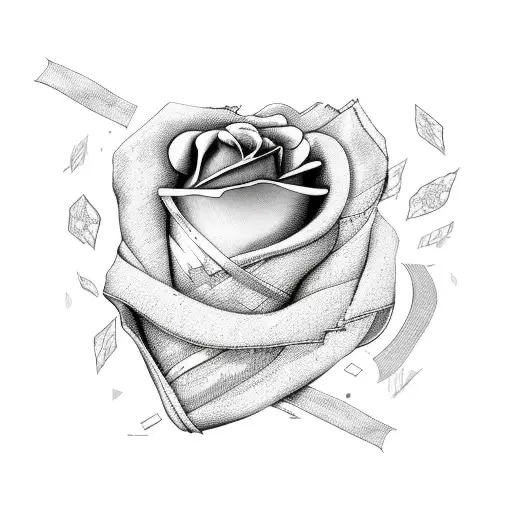 broken heart wrapped in bandages with roses growing from it  tattoo design idea