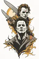 Jason face on one side the make the other half of the face Michael Myers’s with a moon in the background  tattoo design idea