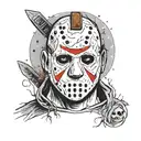 draw Jason voorhes face on one side the make the other half of the face Michael Myers’s with a moon in the background  tattoo design idea