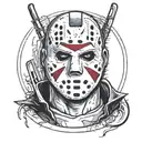 draw Jason voorhes face on one side the make the other half of the face Michael Myers’s with a moon in the background  tattoo design idea