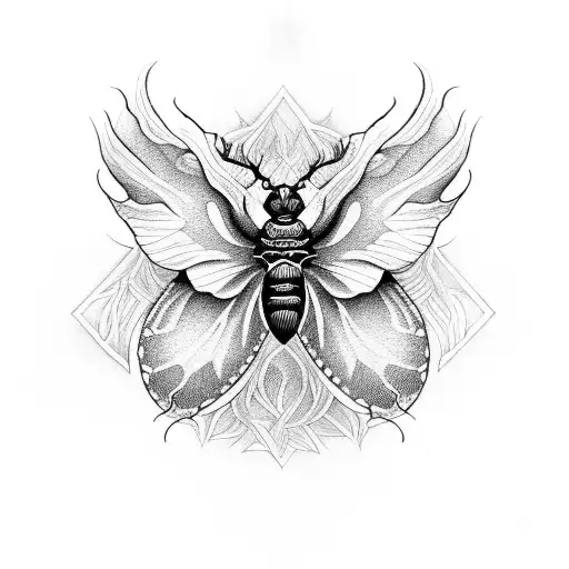 A hauntingly beautiful death moth with intricate dotwork details, representing the darker aspects of life and music. tattoo design idea