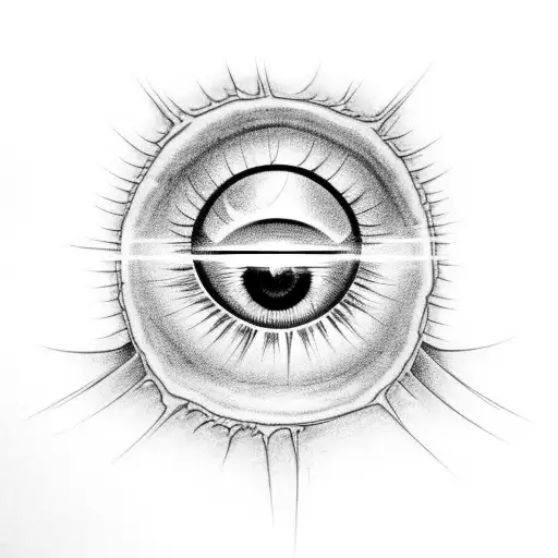 A minimalist silhouette of the Eye of Sauron with a dotwork shading technique tattoo design idea