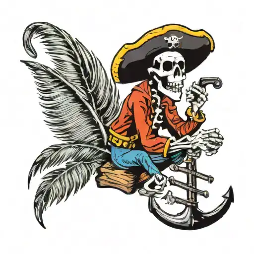 pirate skeleton sitting against palm tree tattoo design idea