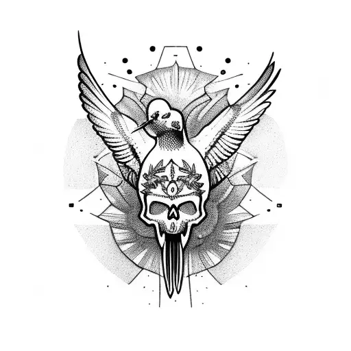 Skull make of hummingbirds tattoo design idea