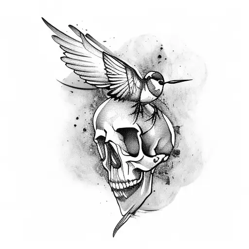 Skull made of hummingbirds tattoo design idea