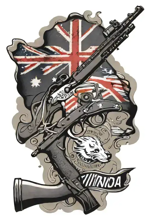Australian flag and modern rifle with caption "chi osa vince" tattoo design idea