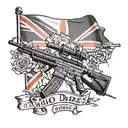 black and white Australian flag and modern rifle with caption "who dares wins" tattoo design idea