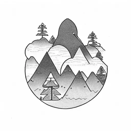 A hiking trail winding through a sewing needle and thread tattoo design idea