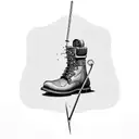 A sewing machine needle transforming into a hiking boot tattoo design idea