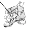 A sewing machine needle transforming into a hiking boot tattoo design idea