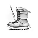 A sewing machine needle transforming into a hiking boot tattoo design idea