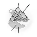 A sewing needle and thread forming the silhouette of a mountain range tattoo design idea