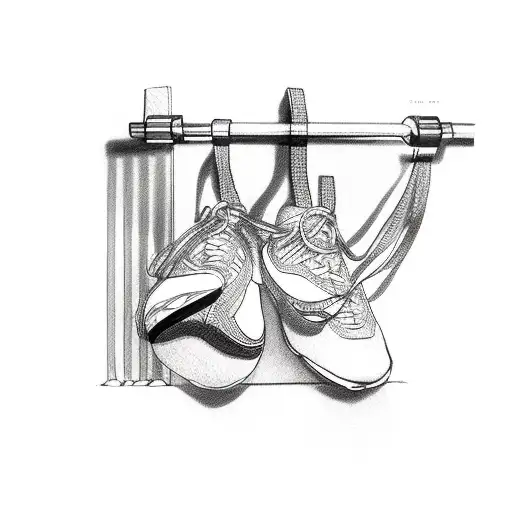 Sneakers hanging from a gym barbell tattoo design idea