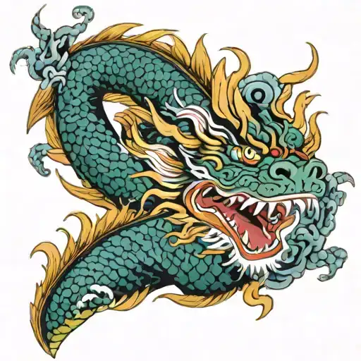 colorful angry asia whole body dragon  tattoo design idea