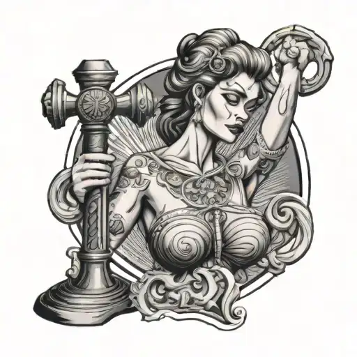 sledgehammer case and Themis holding a scale tattoo design idea