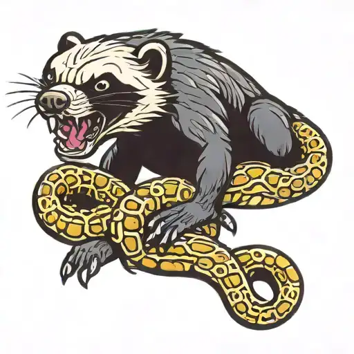 honey badger eating snake  tattoo design idea