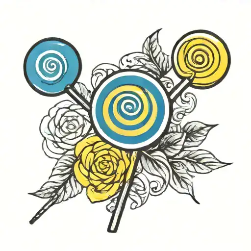 blue, yellow and white lollipop tattoo design idea