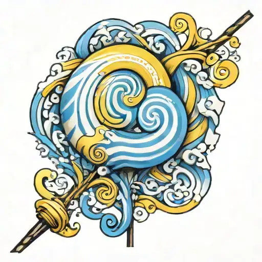 yellow, blue, and white swirly lollipop tattoo design idea