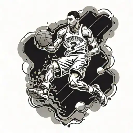 A basketball player dunking a ball with a background of game controllers, blending your two passions tattoo design idea