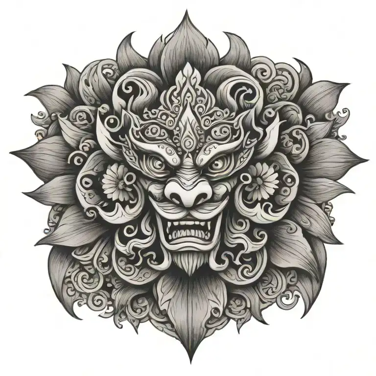 barong bali flower tattoo design idea