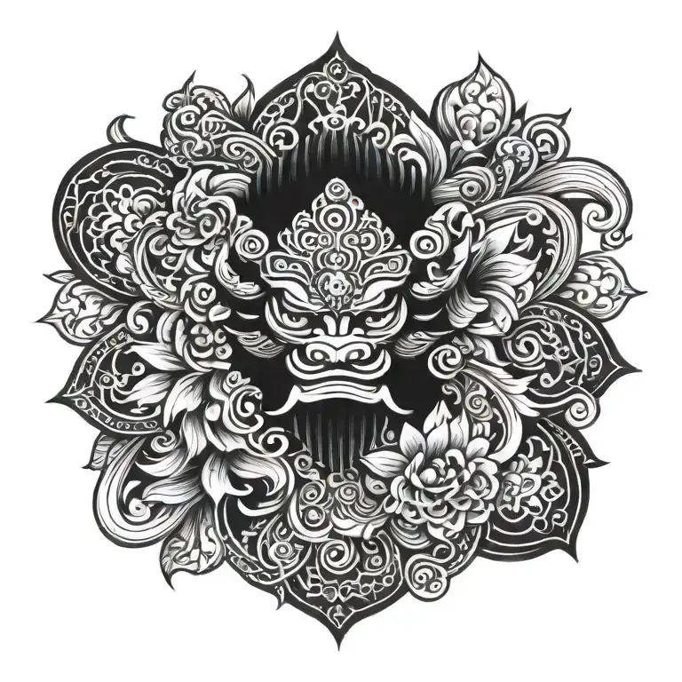 barong bali flower tattoo design idea