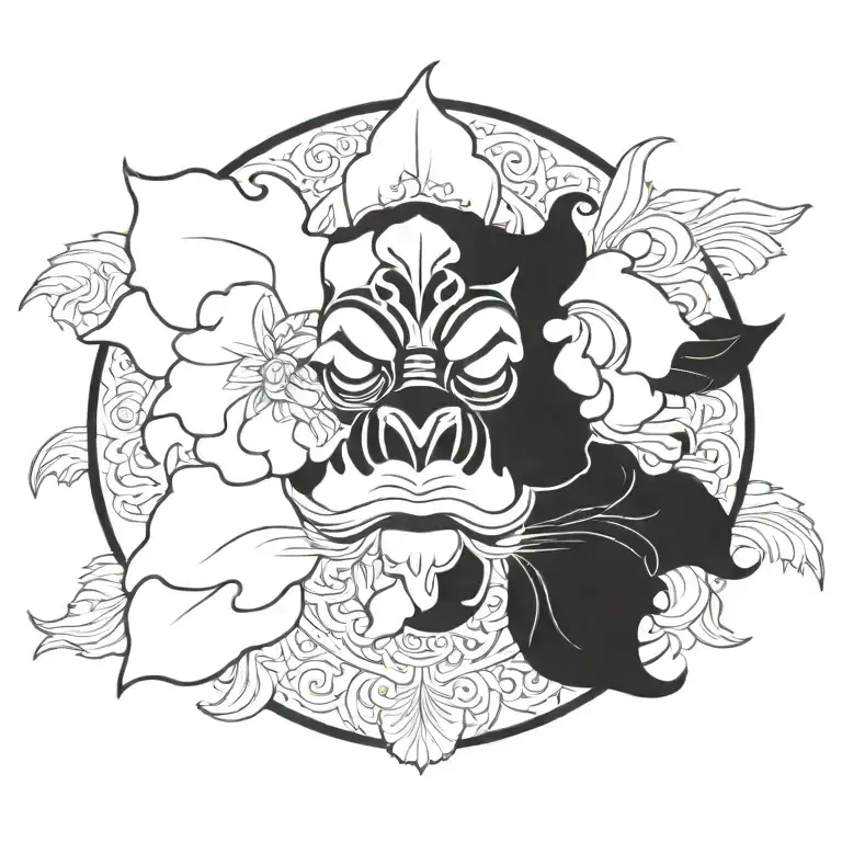 barong bali flower tattoo design idea