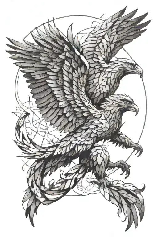 falling Icarus with phoenix rising from the ashes tattoo design idea
