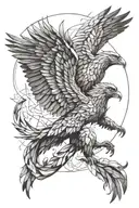 falling Icarus with phoenix rising from the ashes tattoo design idea