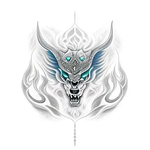 Carabela con cuernos y fuego  tattoo design idea