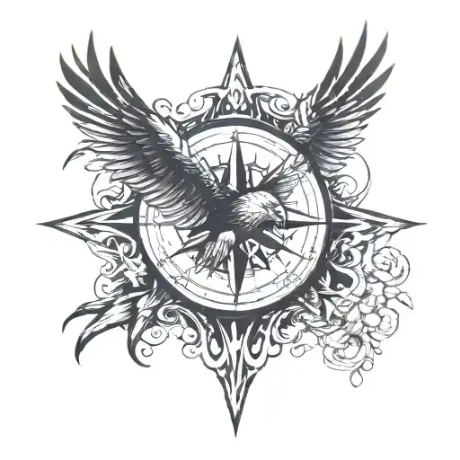 compass hawk and 1973 tattoo design idea