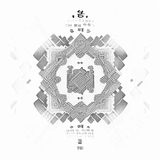 Traditional Korean patterns around a breast cancer ribbon tattoo design idea