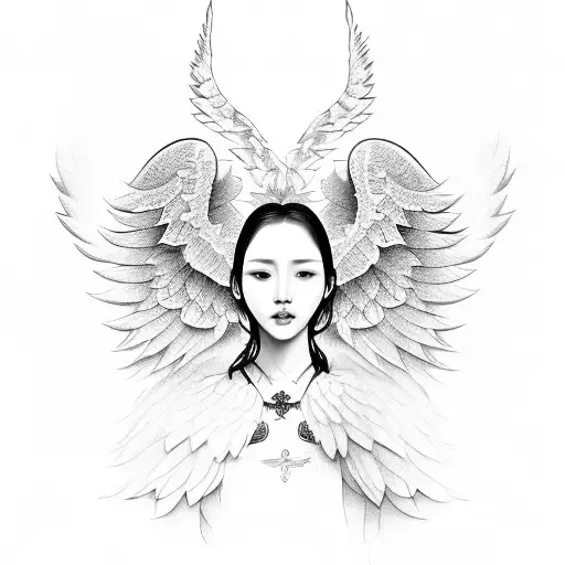 An angel with wings made of Traditional Korean patterns tattoo design idea