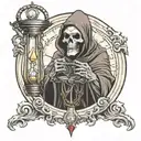 Grim Reaper removing mask holding an hourglass  tattoo design idea