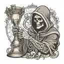 Grim Reaper removing mask holding an hourglass  tattoo design idea