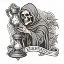 Grim Reaper removing mask holding an hourglass  tattoo design idea