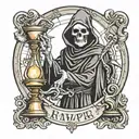 Grim Reaper removing mask holding an hourglass  tattoo design idea