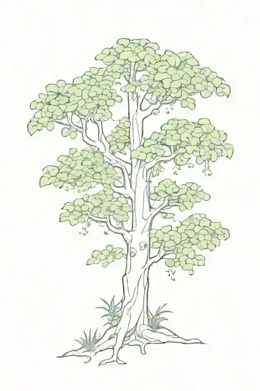 baobao tree with ivy and moss tattoo design idea