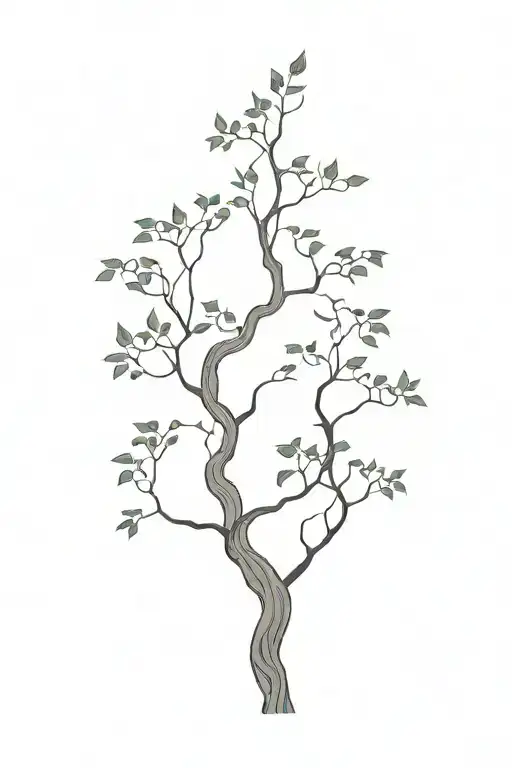 black and white baobao tree with ivy creeping up it and patches of moss on the trunk tattoo design idea