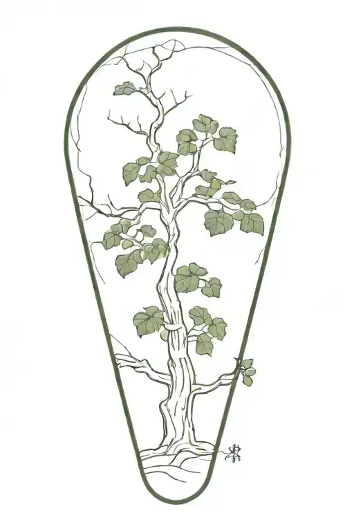 baobao tree with ivy creeping up and patches of moss on the trunk tattoo design idea