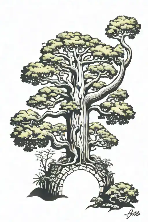 baobab tree with ivy and moss tattoo design idea