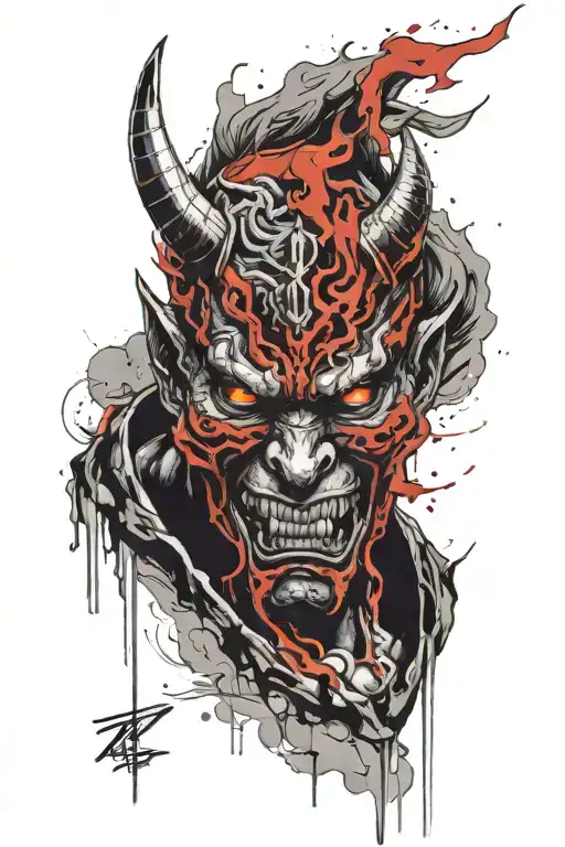 demon oni mask tattoo design idea