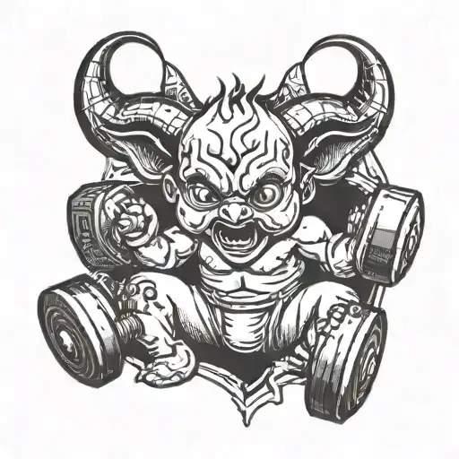 baby devil lifting weight tattoo design idea