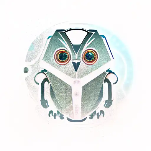 A futuristic robotic owl with heavy metal symbols incorporated in its design tattoo design idea